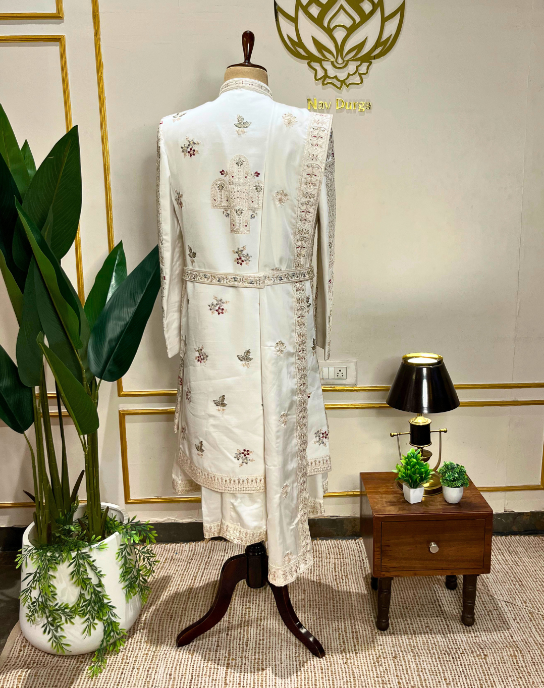 Ivory Heritage Hand-Embroidered Bamber Silk Sherwani Set