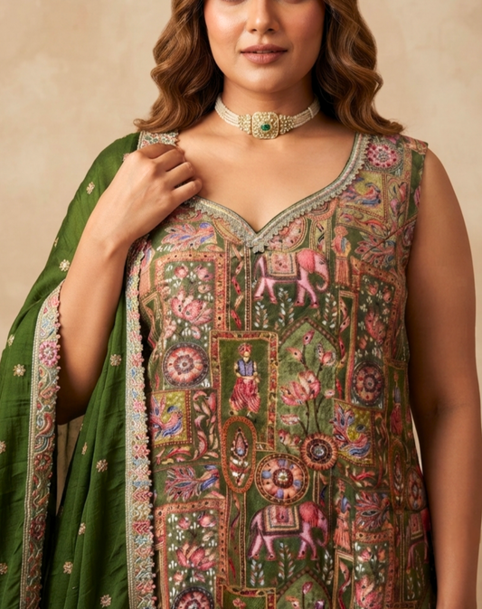 Heritage Brocade Printed Kurta Palazzo Set