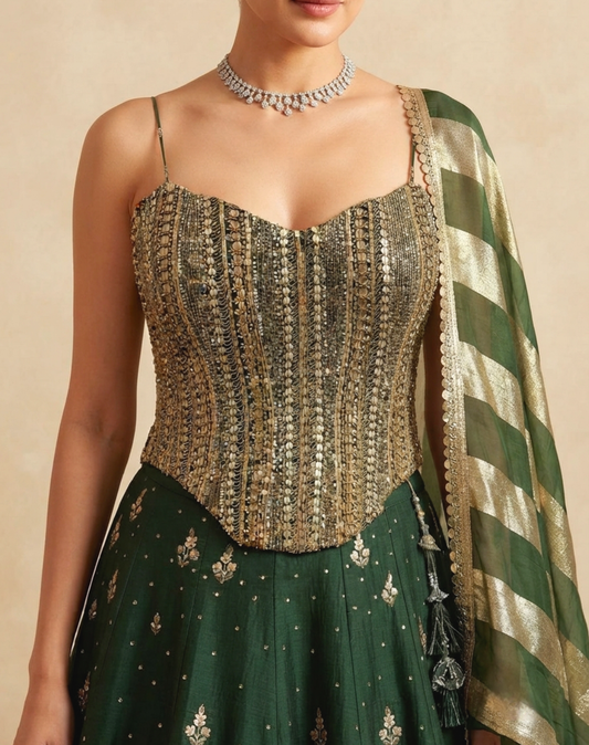 Emerald Zardosi Corset Lehenga Set