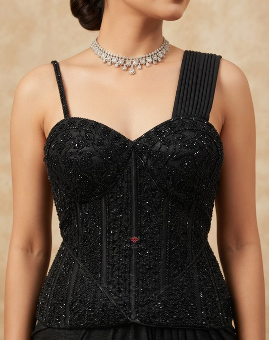 Midnight Muse | Cutdana & Sequin Embellished Draped Skirt Set