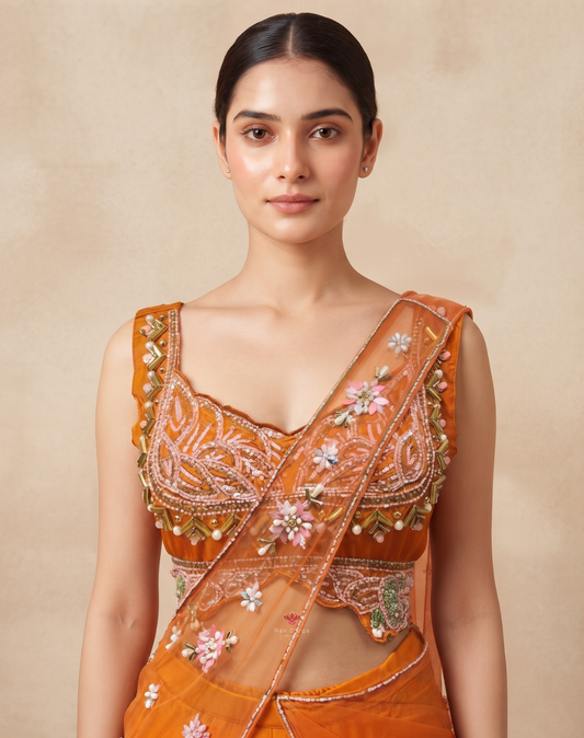 Saffron Bloom | Resham & Zardosi Embellished Palazzo Set