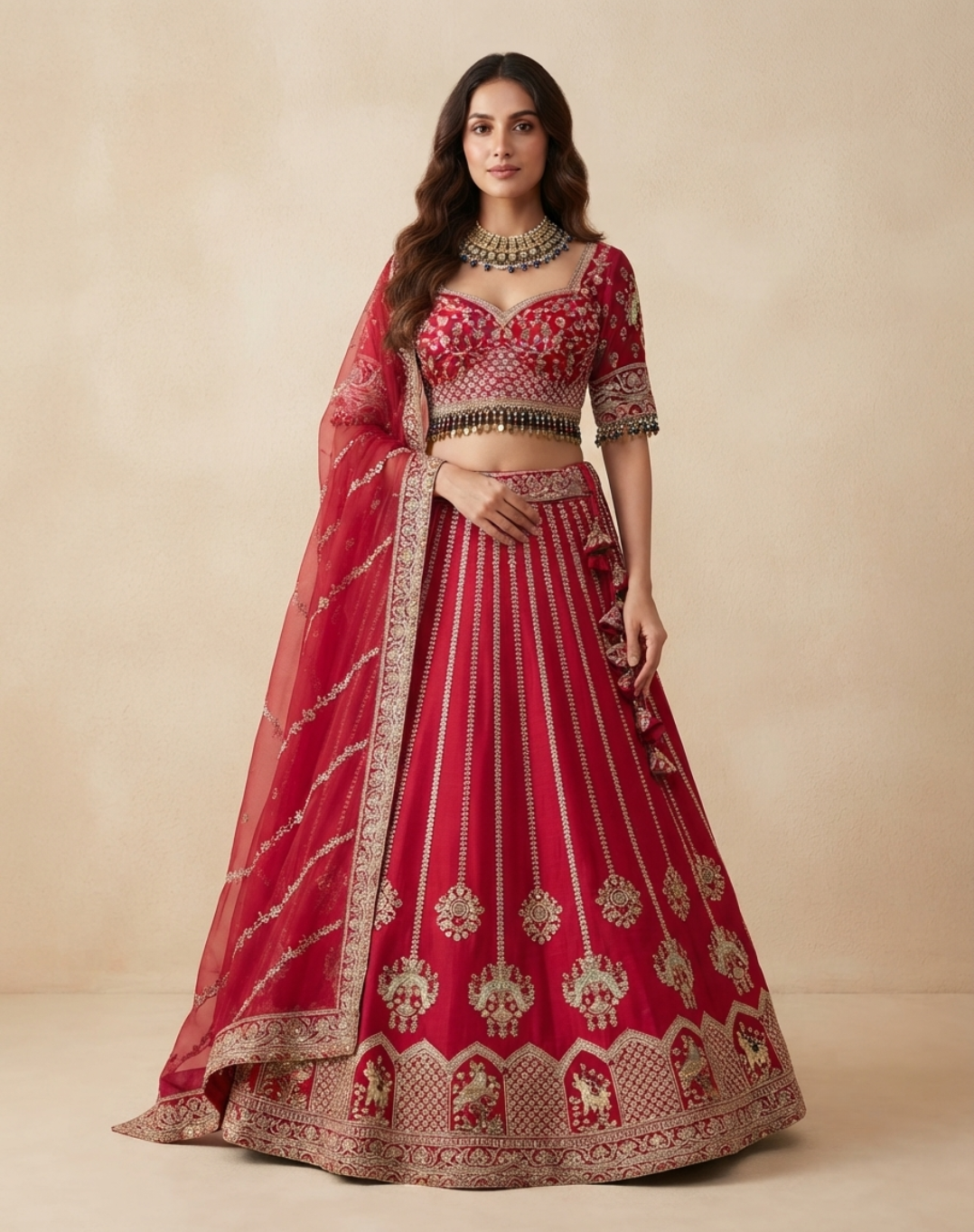 Crimson Aangan | Zari & Sequin Embellished Bridal Lehenga