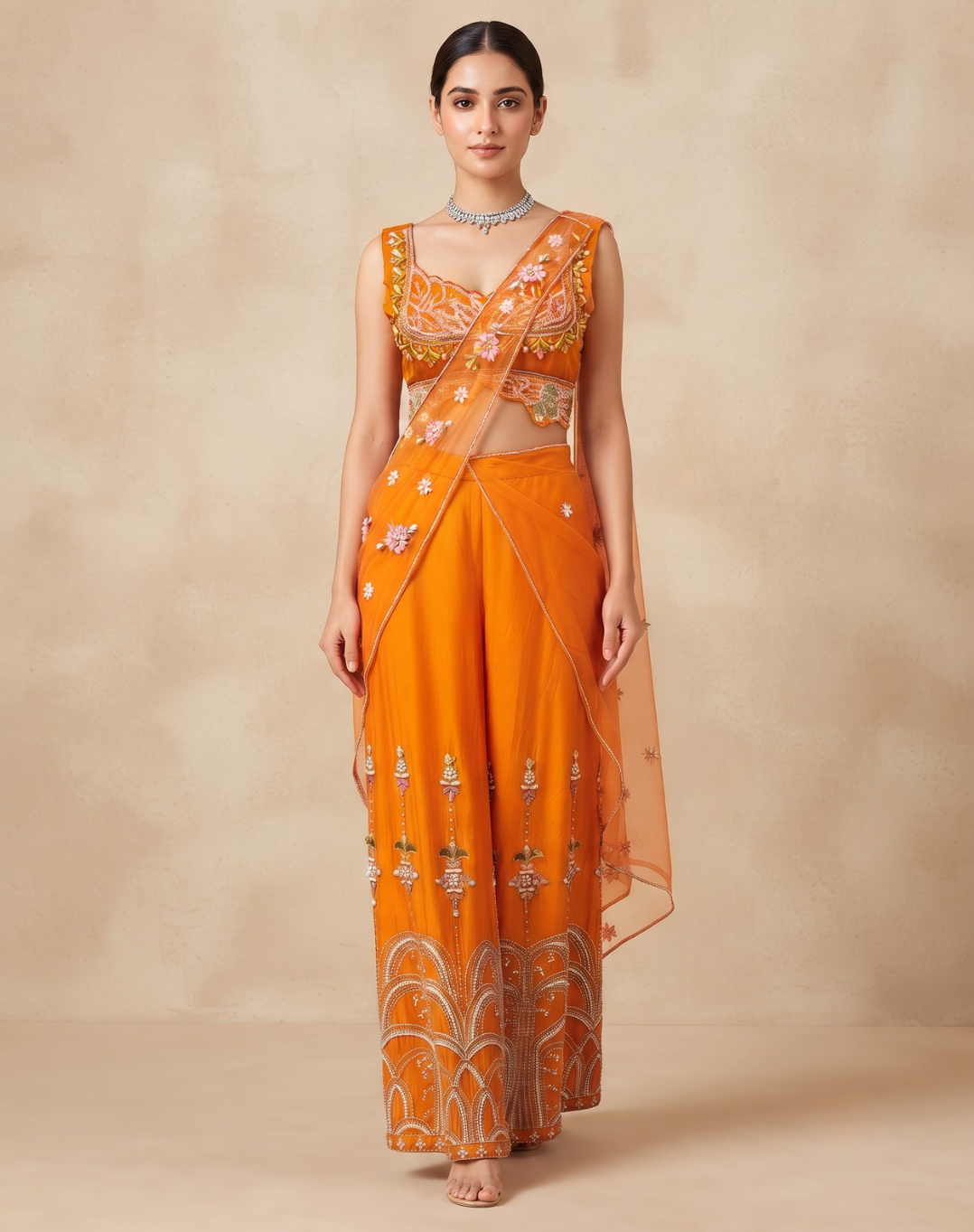 Saffron Bloom | Resham & Zardosi Embellished Palazzo Set