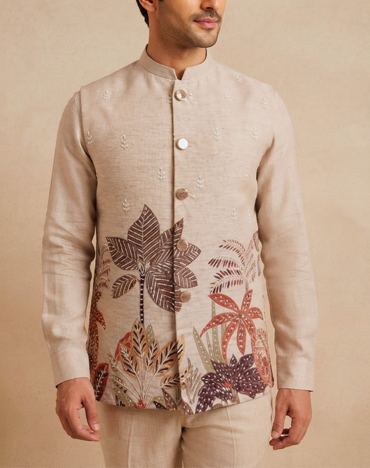 Desert Grove Embroidered Linen Bandi Set