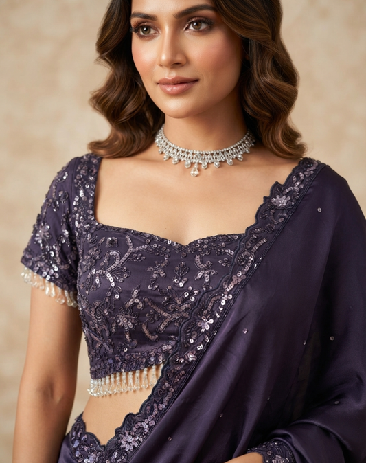 Midnight Bloom | Cutdana & Crystal Embellished Saree