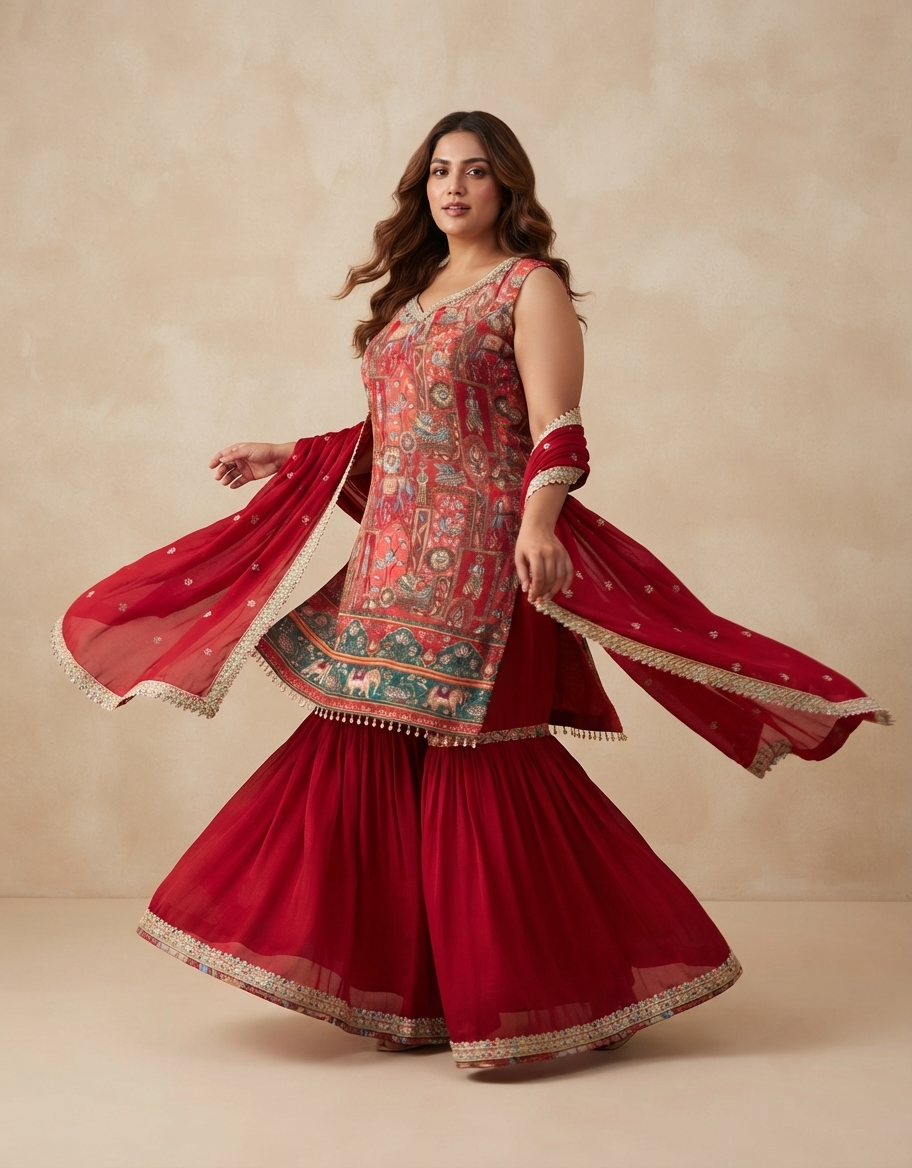 Heritage Brocade Printed Kurta Palazzo Set