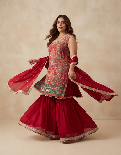 Heritage Brocade Printed Kurta Palazzo Set