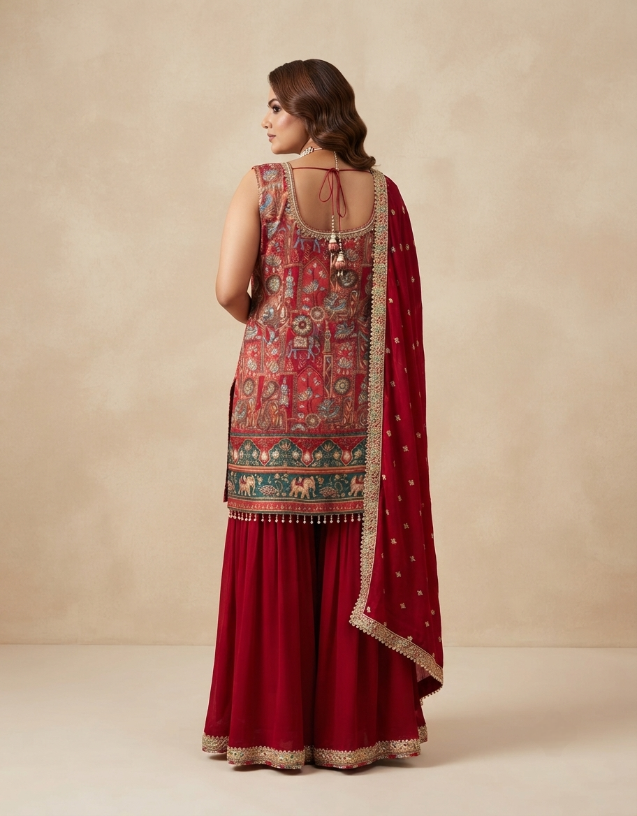 Heritage Brocade Printed Kurta Palazzo Set