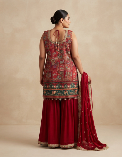 Heritage Brocade Printed Kurta Palazzo Set