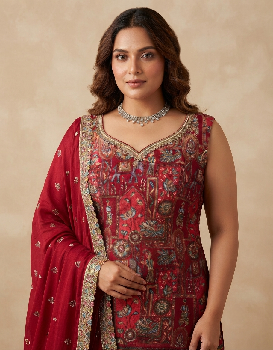 Heritage Brocade Printed Kurta Palazzo Set
