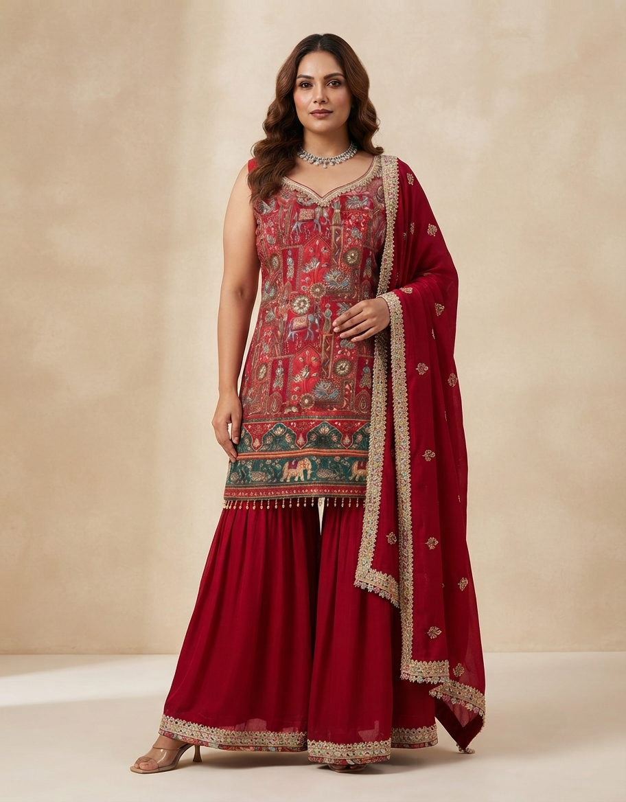 Heritage Brocade Printed Kurta Palazzo Set