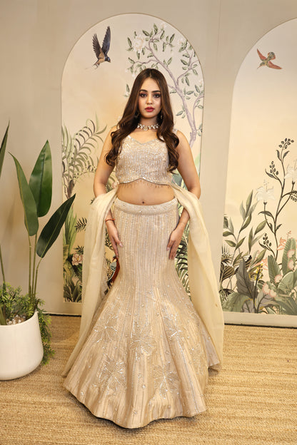 Fishcut Gold Lehenga