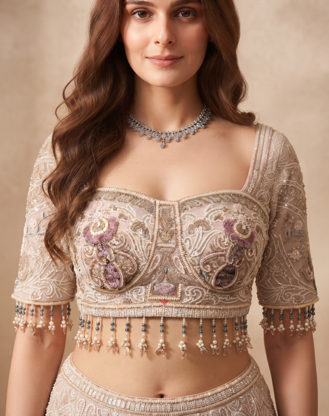 Pearl Bloom | Zari & Resham Embroidered Bridal Lehenga