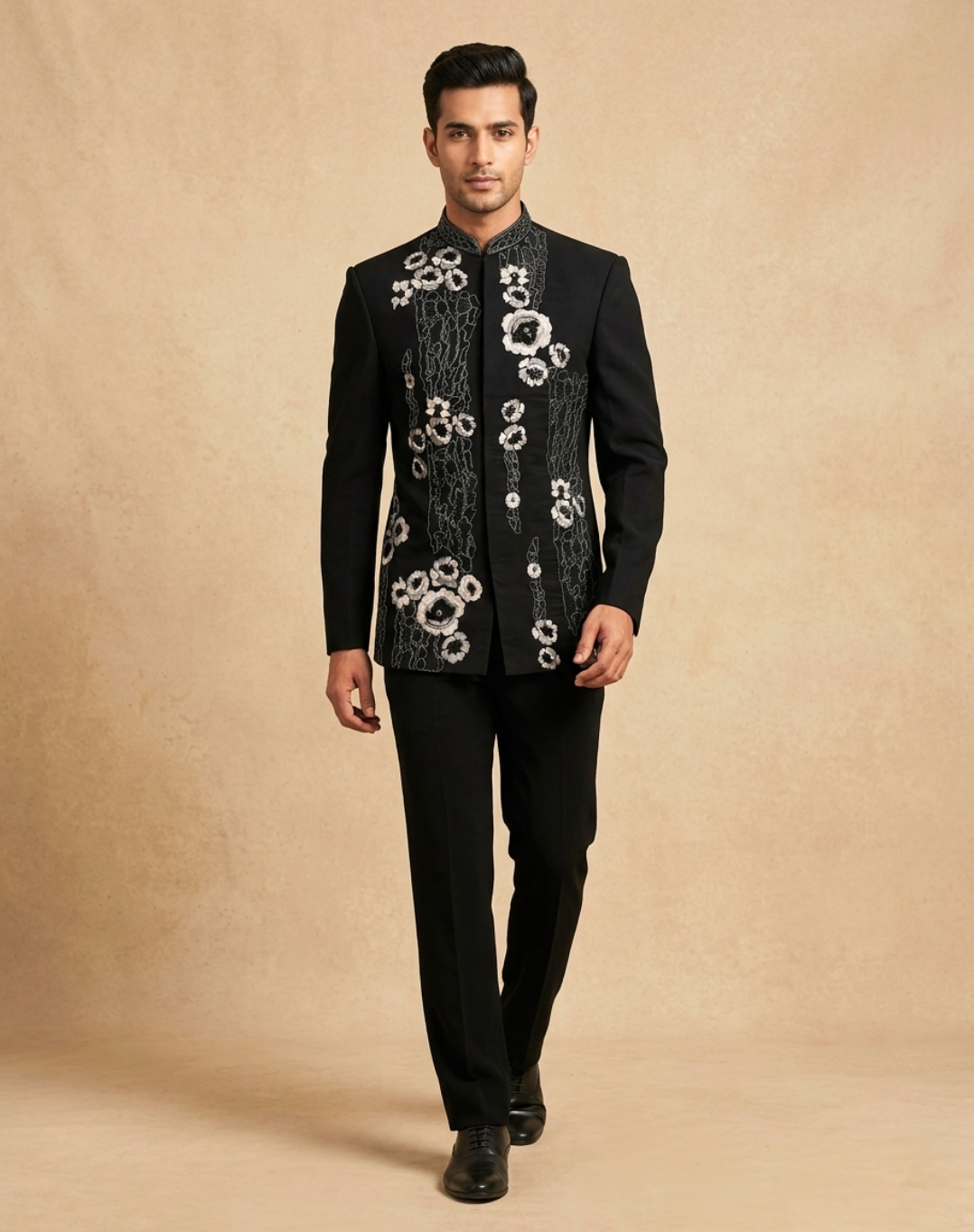 Black Orchid Embroidered Silk Indo-Western Set