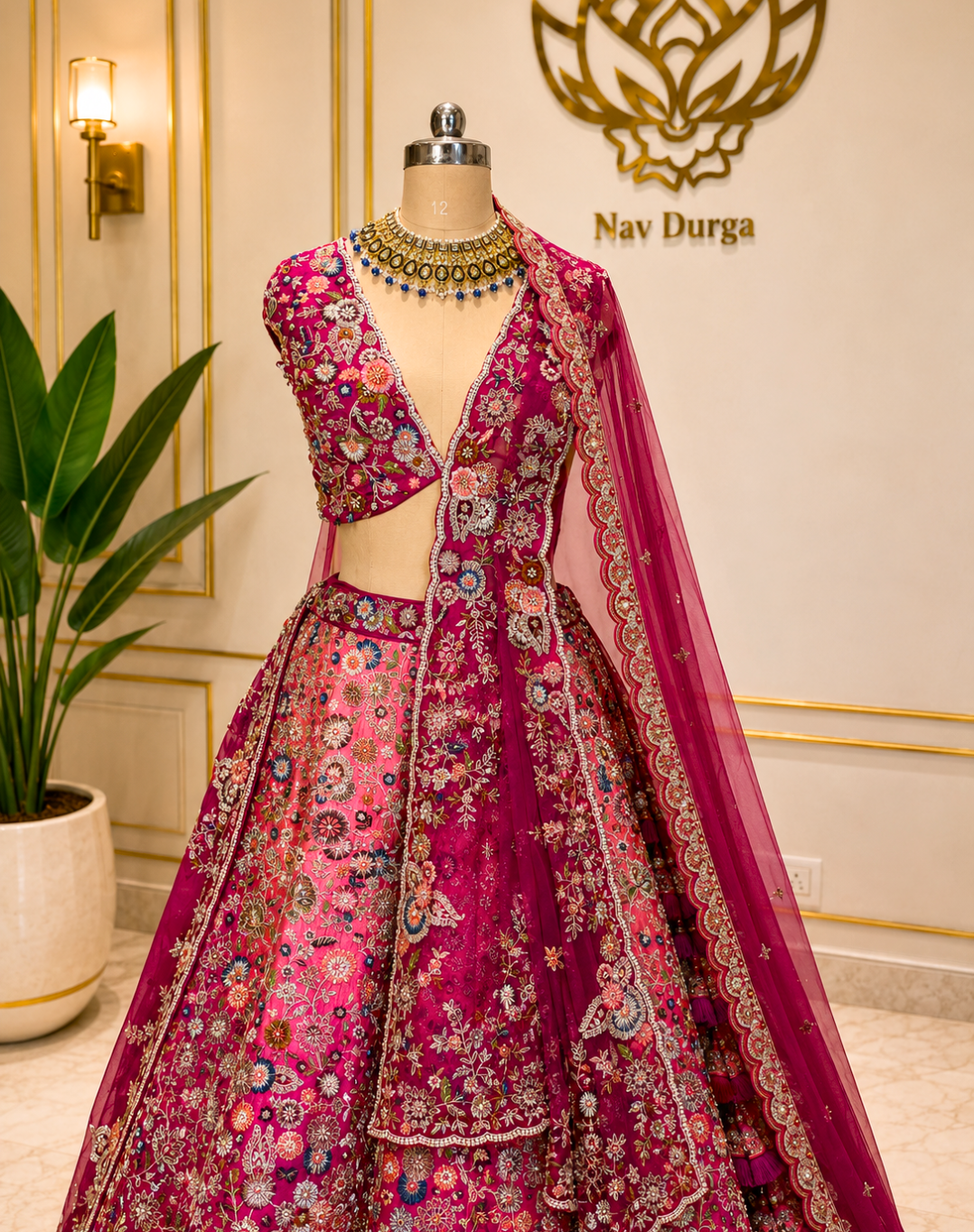 Royal Bloom | Hand-Embroidered Raw Silk Bridal Lehenga