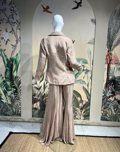 Dusty Rose Sequin Tuxedo Palazzo Set