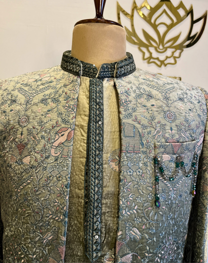 Royal Elephant Motif Velvet Indo-Western Set with Ombre Embroidery