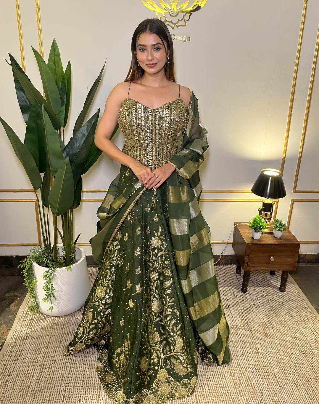 Emerald Zardosi Corset Lehenga Set