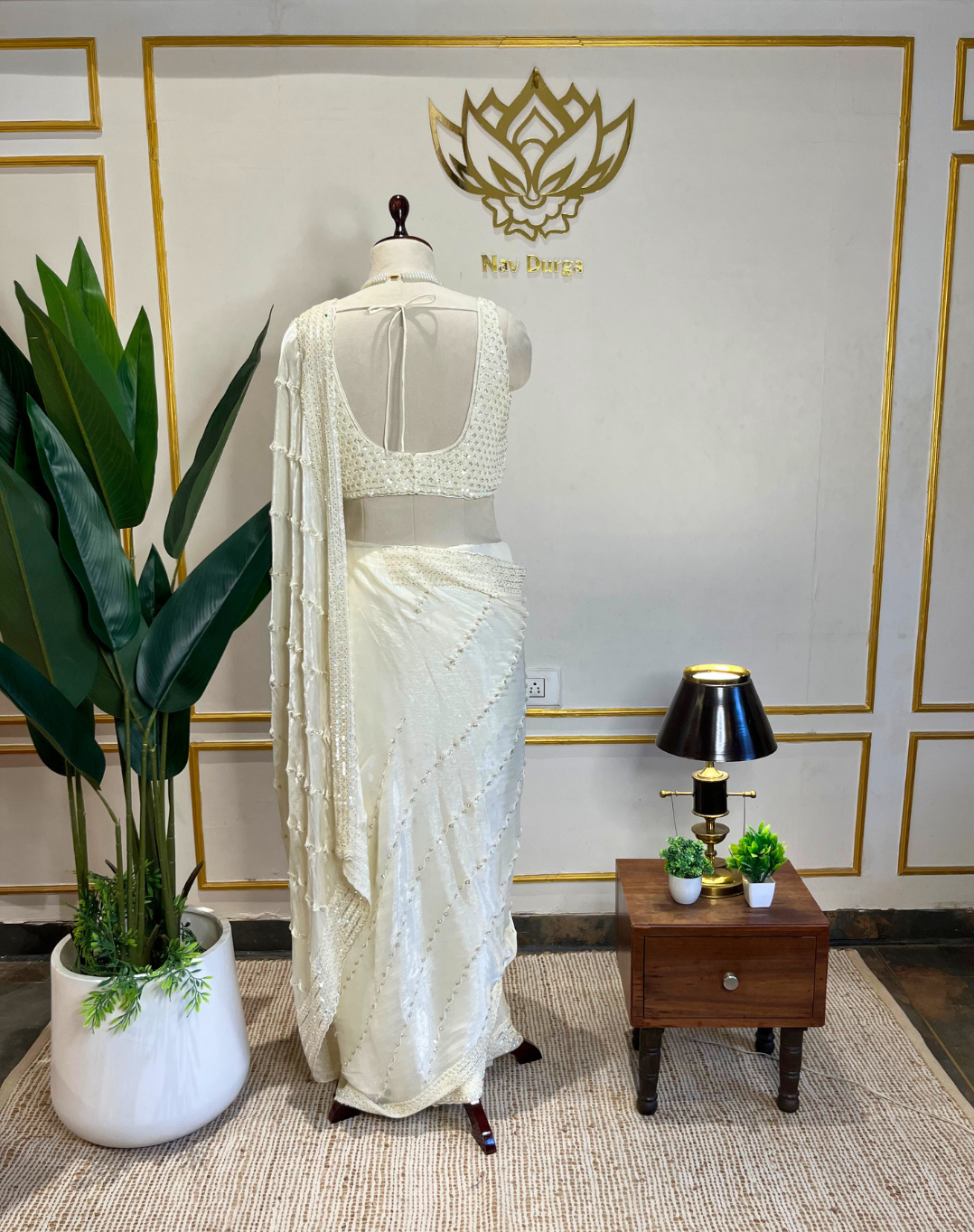 Pearl Cascade Chinon Saree