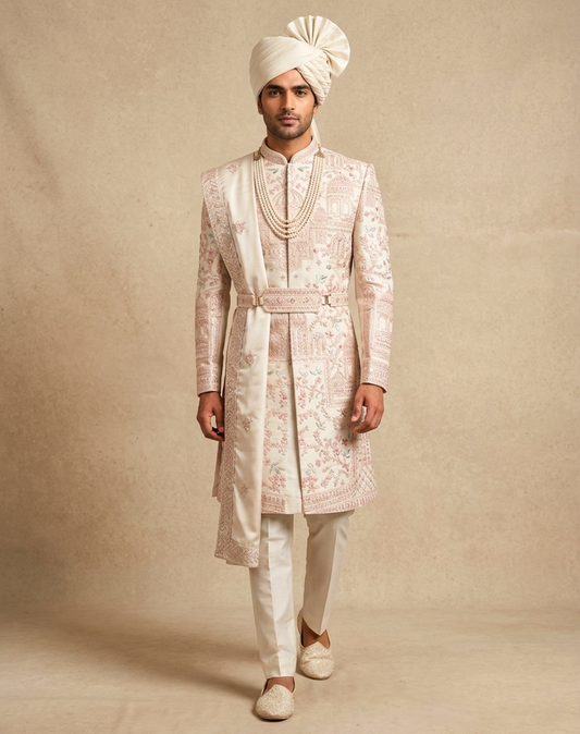 Royal Heritage | Ivory Bamber Silk Sherwani Set