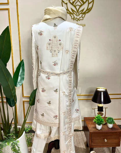 Ivory Heritage Hand-Embroidered Bamber Silk Sherwani Set