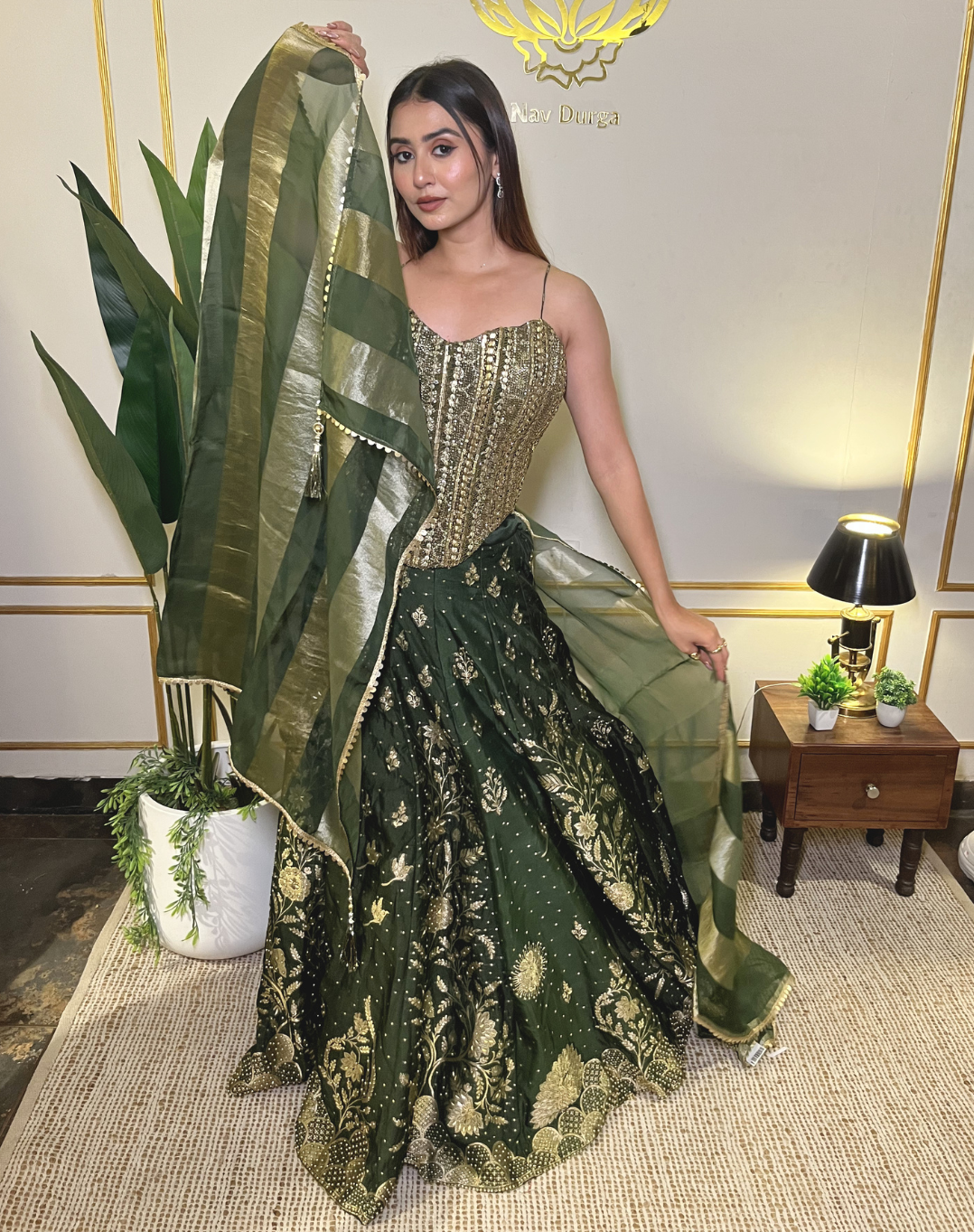 Emerald Zardosi Corset Lehenga Set