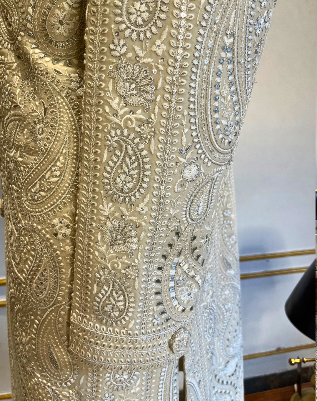 Ivory Resham & Cutdana Embroidered Sherwani