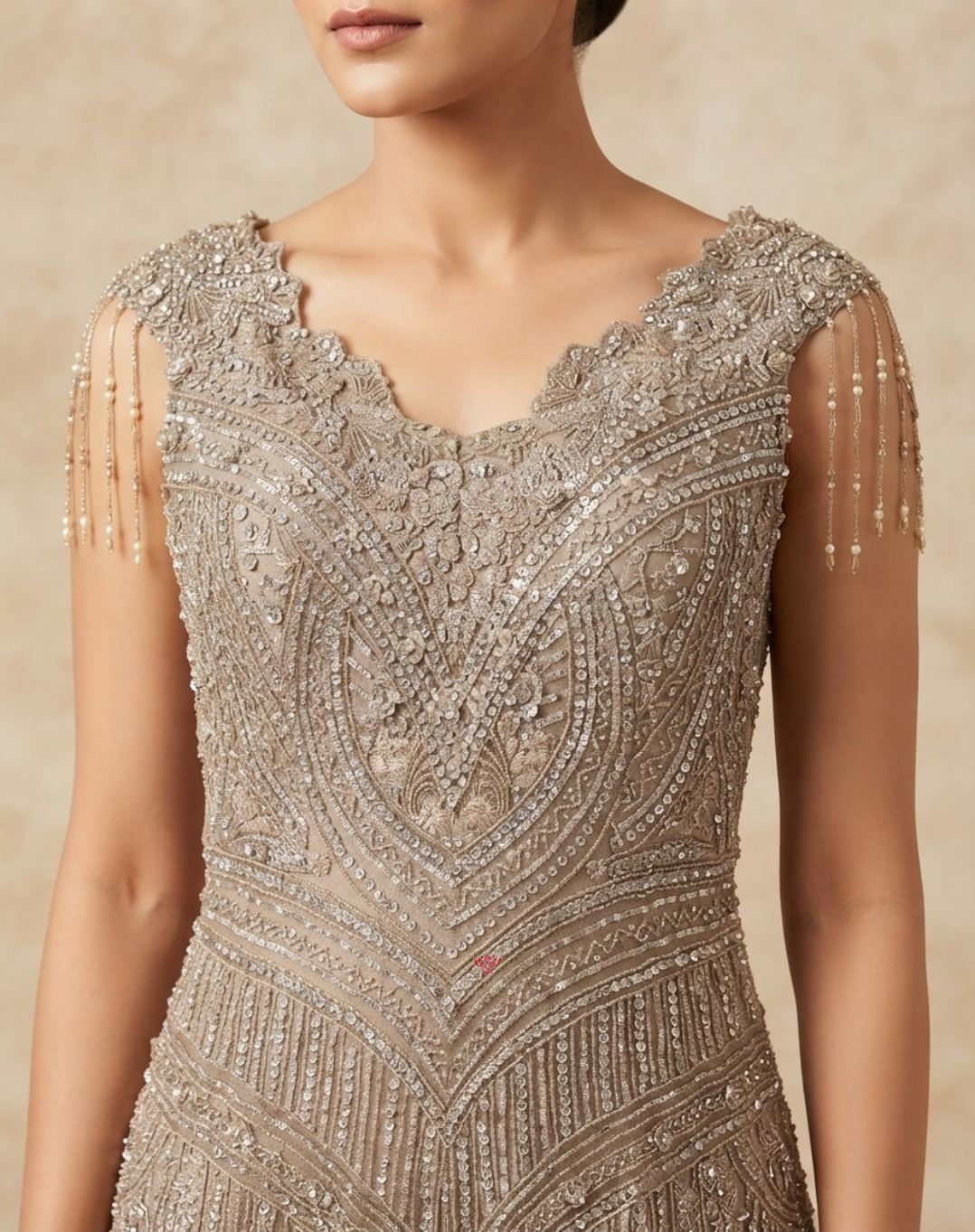 Starlit Taupe | Cutdana & Sequin Embellished Mermaid Gown