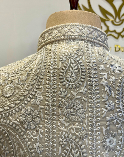 Ivory Resham & Cutdana Embroidered Sherwani
