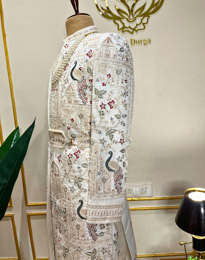 Ivory Heritage Hand-Embroidered Bamber Silk Sherwani Set