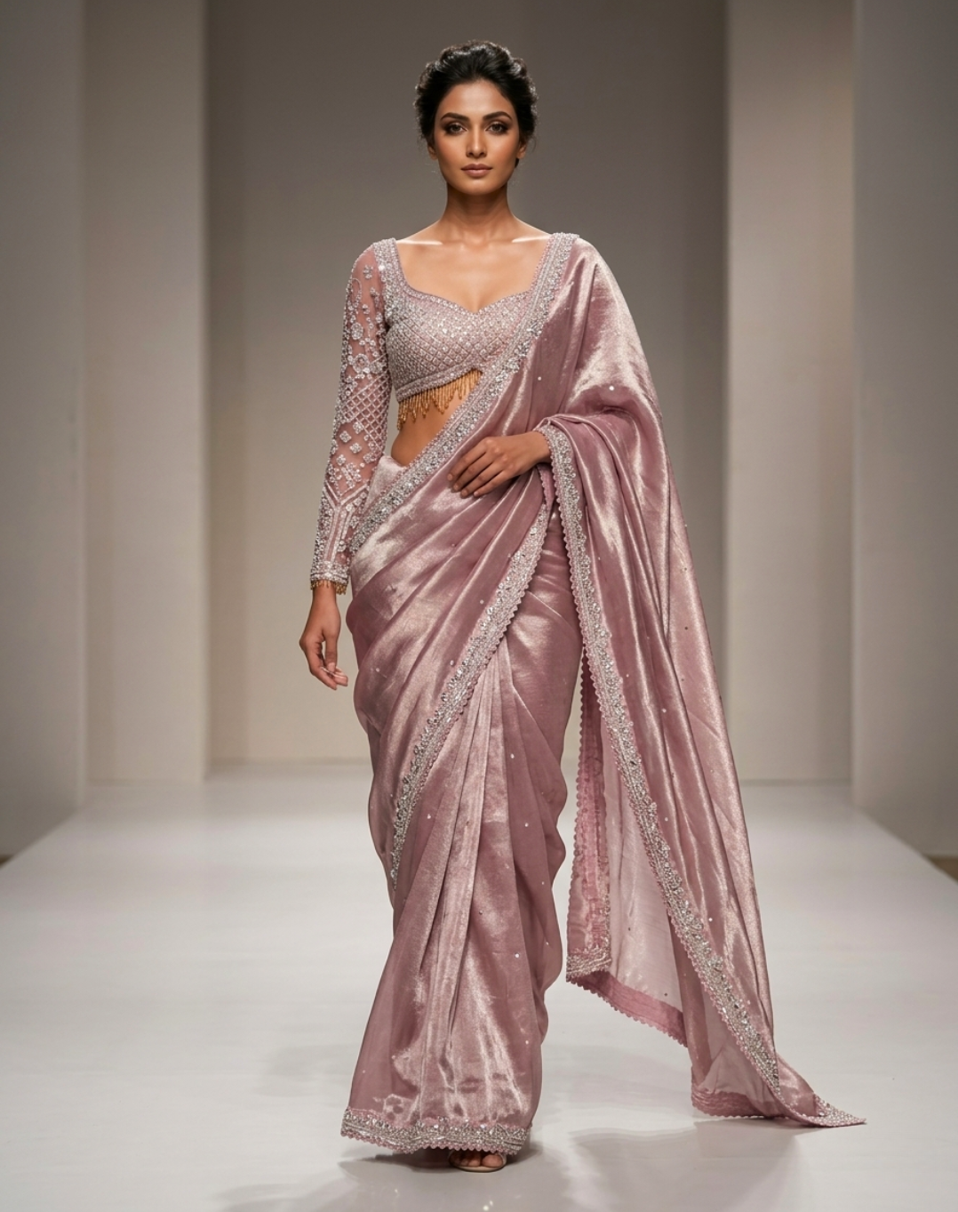 Mauve Rose Cutdana Drape Saree