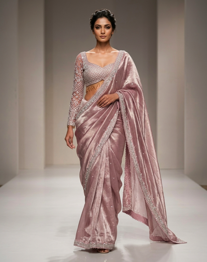 Mauve Rose Cutdana Drape Saree
