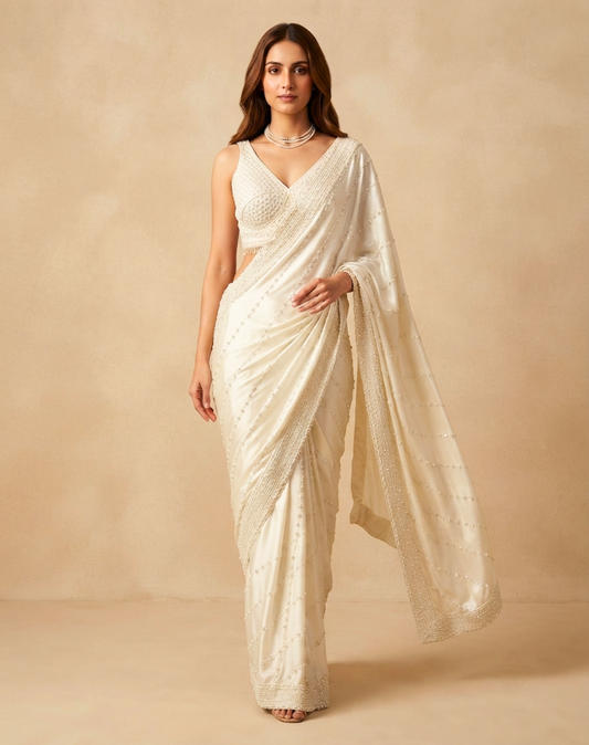 Pearl Cascade Chinon Saree