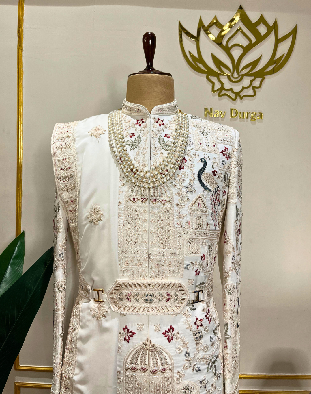 Ivory Heritage Hand-Embroidered Bamber Silk Sherwani Set