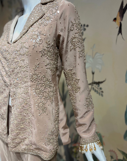 Dusty Rose Sequin Tuxedo Palazzo Set