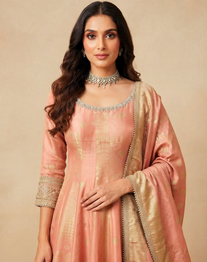 Blush Gold Tissue Festive Anarkali Gown