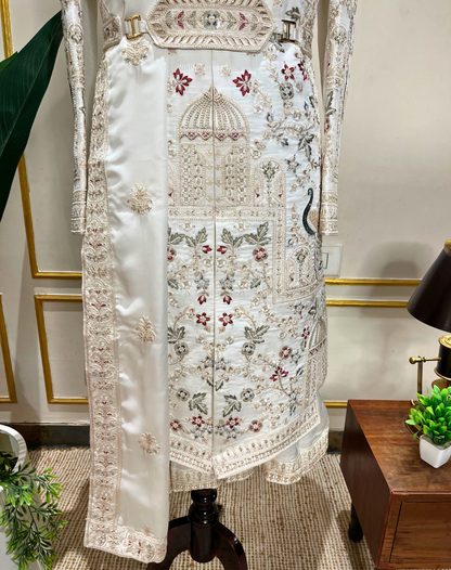 Ivory Heritage Hand-Embroidered Bamber Silk Sherwani Set