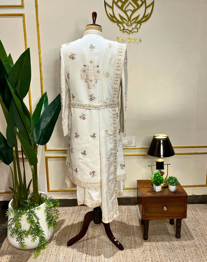 Ivory Heritage Hand-Embroidered Bamber Silk Sherwani Set