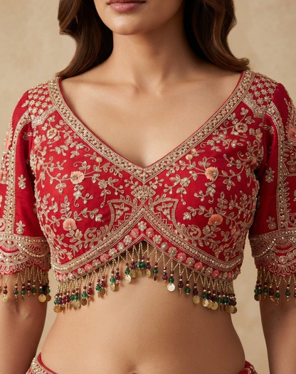 Crimson Zari Bloom Bridal Lehenga