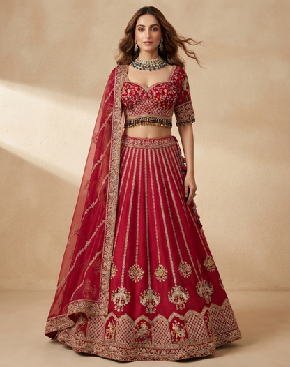 Crimson Aangan | Zari & Sequin Embellished Bridal Lehenga