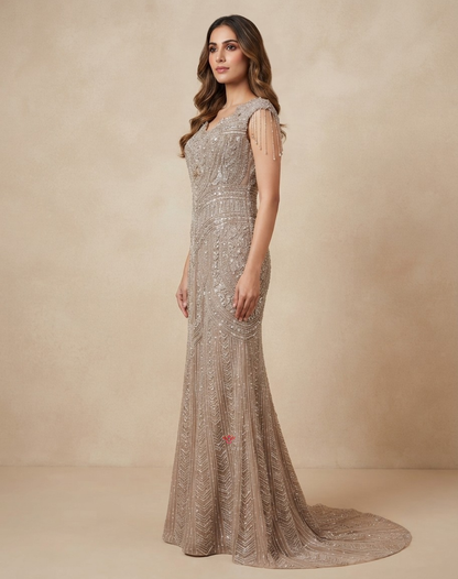 Starlit Taupe | Cutdana & Sequin Embellished Mermaid Gown