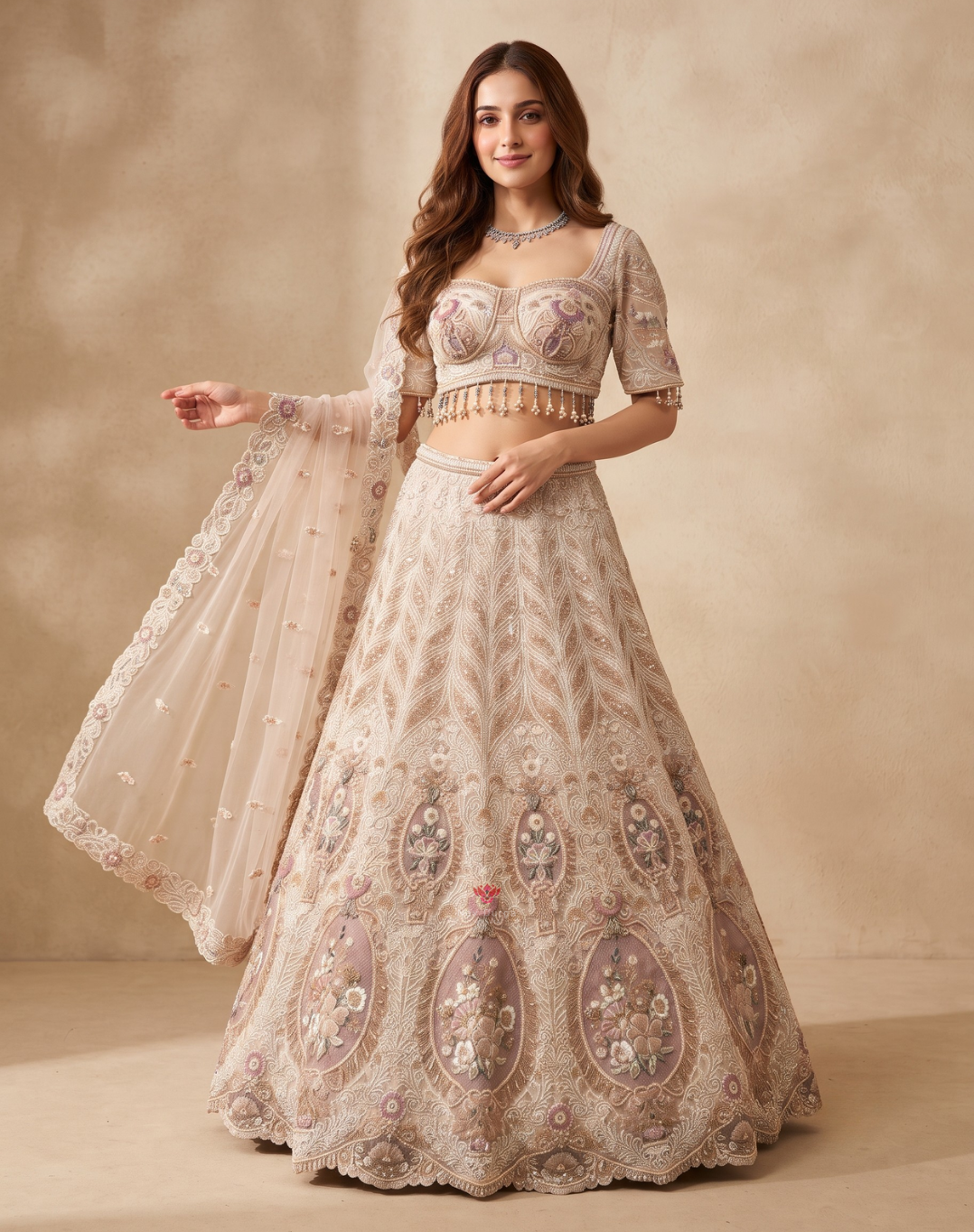 Pearl Bloom | Zari & Resham Embroidered Bridal Lehenga