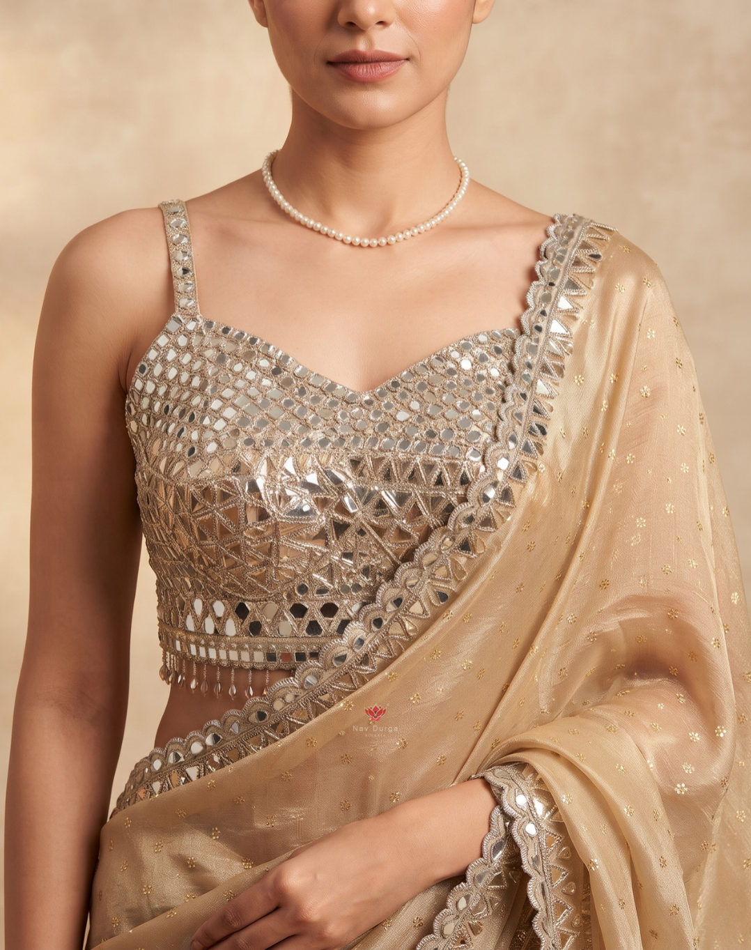 Mirror Muse | Mirror Work & Tassel Tissue Saree
