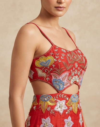 Floral Ember | Sequin & Thread Embellished Indo-Western Jumpsuit