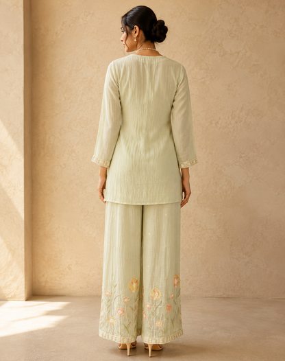 Pistachio Bloom Chinon Indo-Western Set