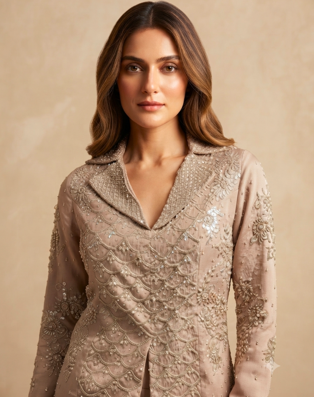 Dusty Rose Sequin Tuxedo Palazzo Set