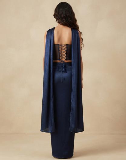 Midnight Aabha Zardosi Draped Skirt Set
