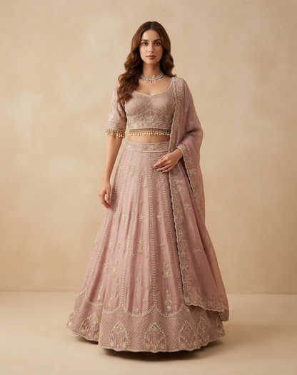 Blush Heritage | Zari & Crystal Embellished Lehenga