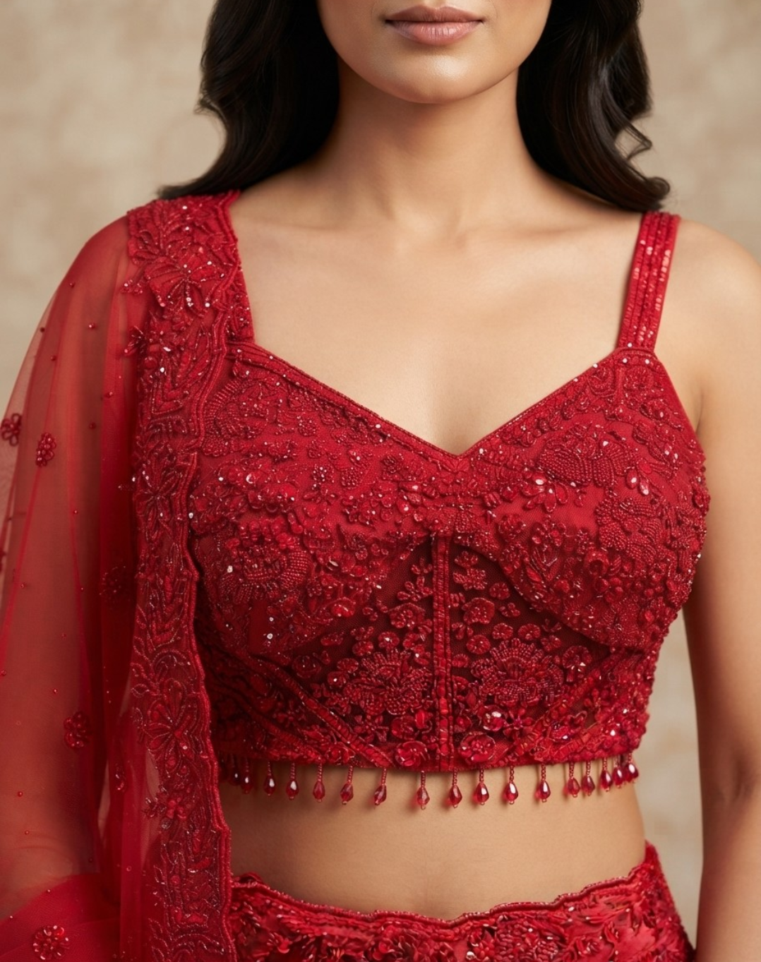 Crimson Bloom | Cutdana & Sequin Embellished Lehenga