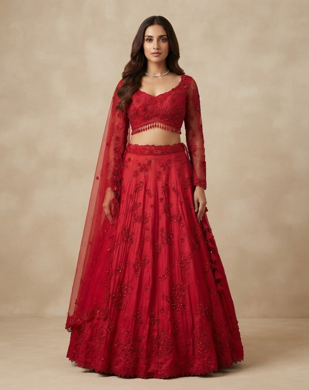 Scarlet Bloom | Cutdana & Crystal Embellished Lehenga